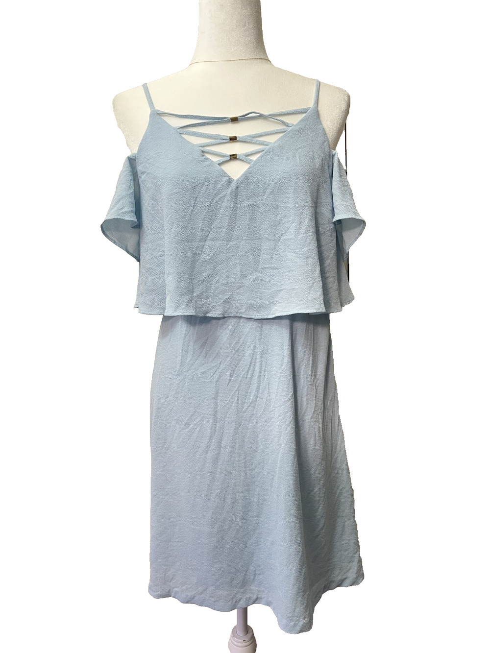 Women's Jessica Simpson Size 6 Light Blue 30" Length Dress Cold Shoulder Flowy